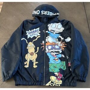 Members Only Nickelodeon Jacket Mens M‎ Hooded Zip Up Rugrats Cartoon 90s AOP